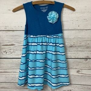Design 365 Blue Tie-Dye Floral Embroidery Dress